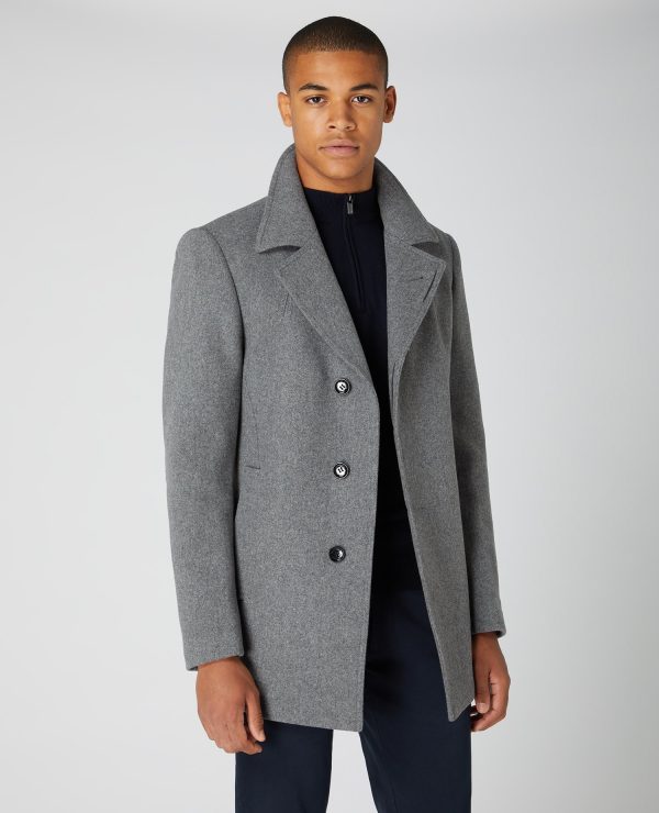Remus Uomo Grey Tailored Fit Wool Coat