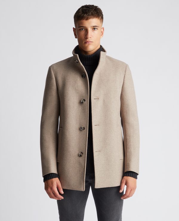 Remus Uomo Taupe Tailored Fit Wool Coat