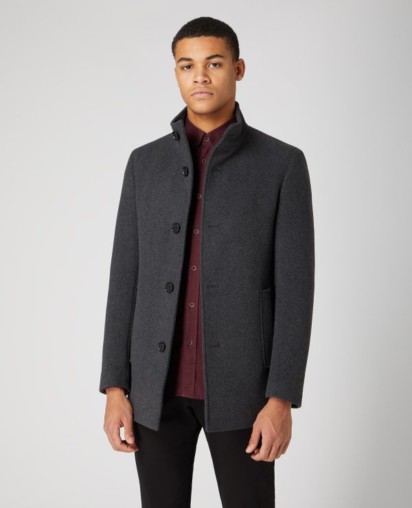 Remus Uomo Charcoal Tailored Fit Wool Coat