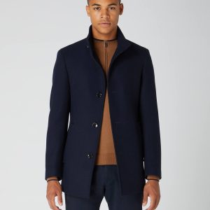 Remus Uomo Navy Tailored Fit Wool Coat