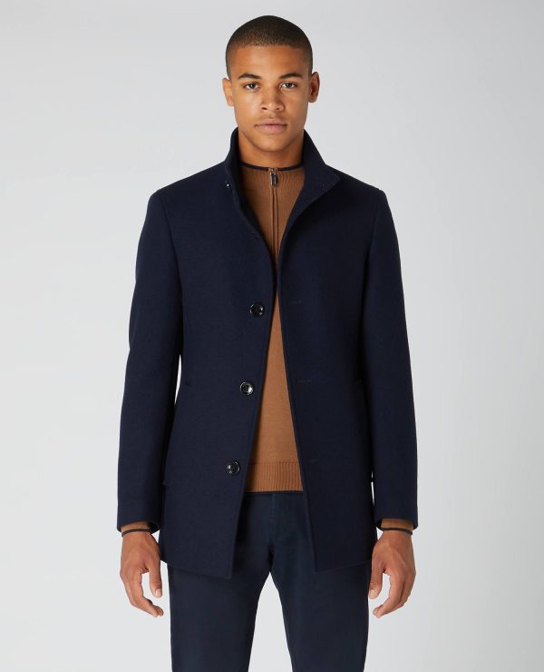 Remus Uomo Navy Tailored Fit Wool Coat
