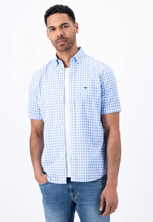 Fynch-Hatton Checked Short-Sleeve Shirt Blue