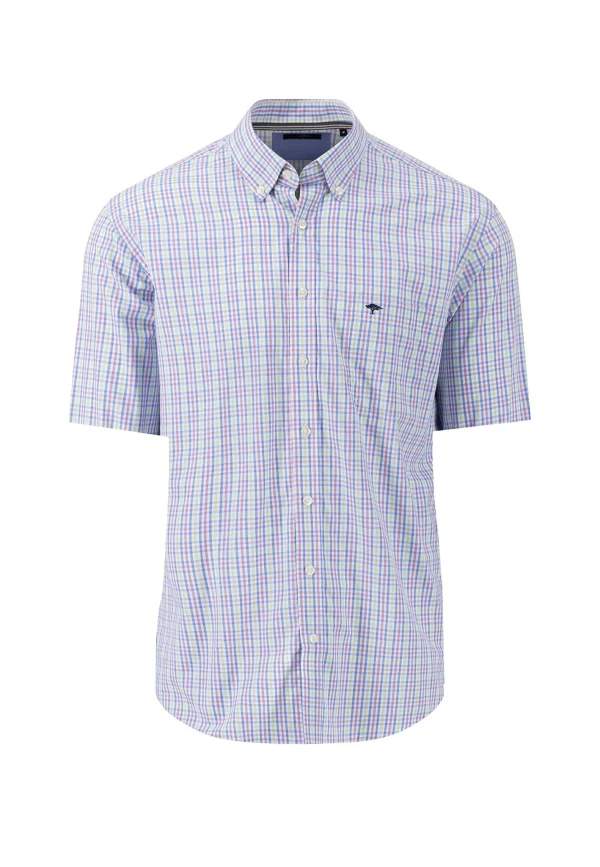 Fynch-Hatton Checked Short-Sleeve Shirt Purple
